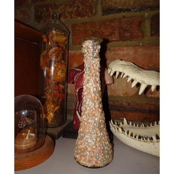 Vintage Florida Souvenir Tiny Shells Encrusted Covered Flower Glass Vase glitter - Picture 10 of 14